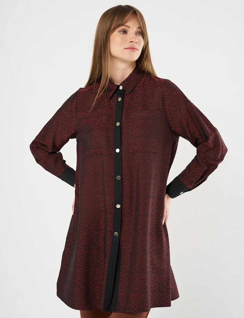 Kayra Double-Pocket Jacquard Tunic Chestnut