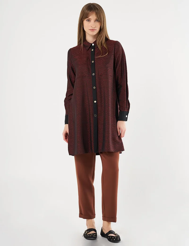 Kayra Double-Pocket Jacquard Tunic Chestnut