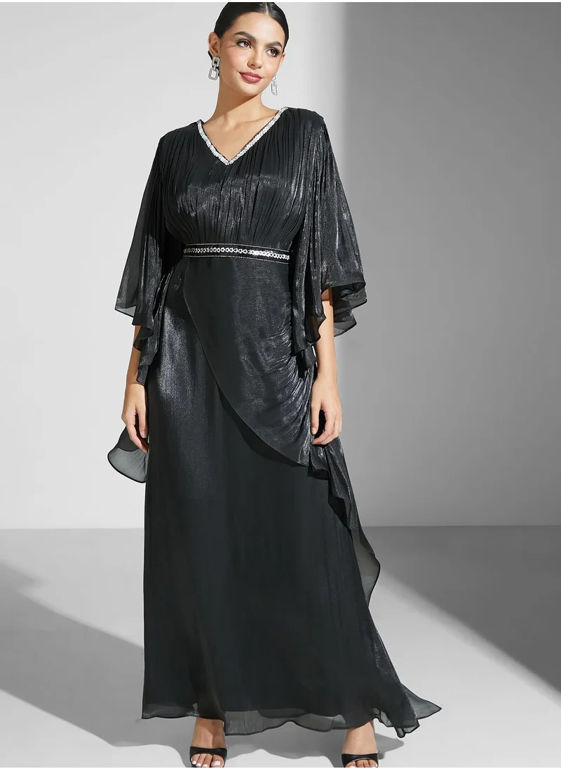 Namshi x Nour Draped Dress With Embellishment