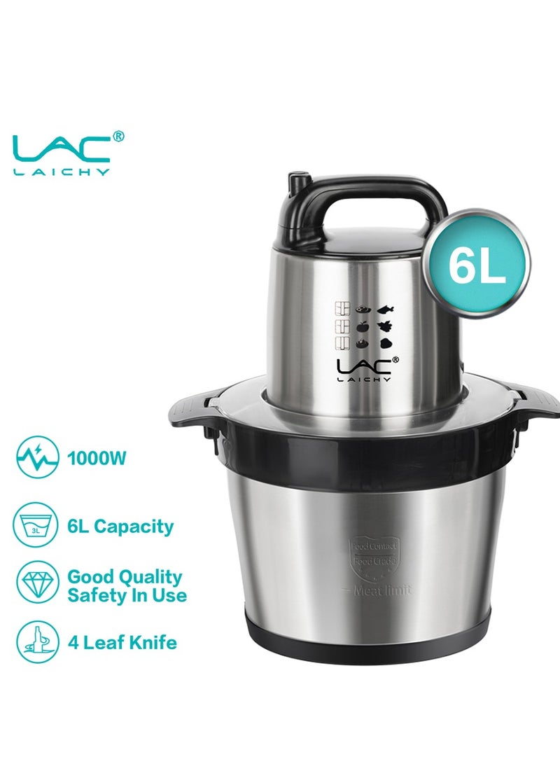 LAC LAICHY Electric Food Chopper, Smart touch screen design，6L large Meat Grinder 2 Speeds Food Processor Stainless Steel Food Processor Elegant Slicer With Integrated 4-Sharp Blades Non-slip mat And Child Safety Lock