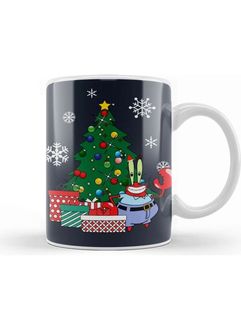 Baskı Dükkanı - Print Shop Mr Krabs Around The Christmas Tree Spongebob Mug Porcelain - Image 1
