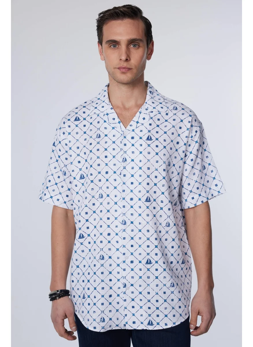 Tudors Relax Fit Comfortable Fit Short Sleeve Breathable Texture Linen Effect Printed Summer Men's Shirt