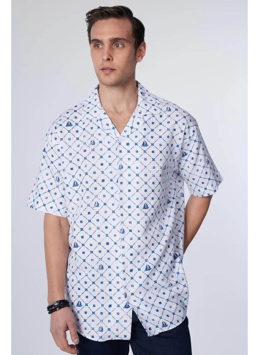 Tudors Relax Fit Comfortable Fit Short Sleeve Breathable Texture Linen Effect Printed Summer Men's Shirt