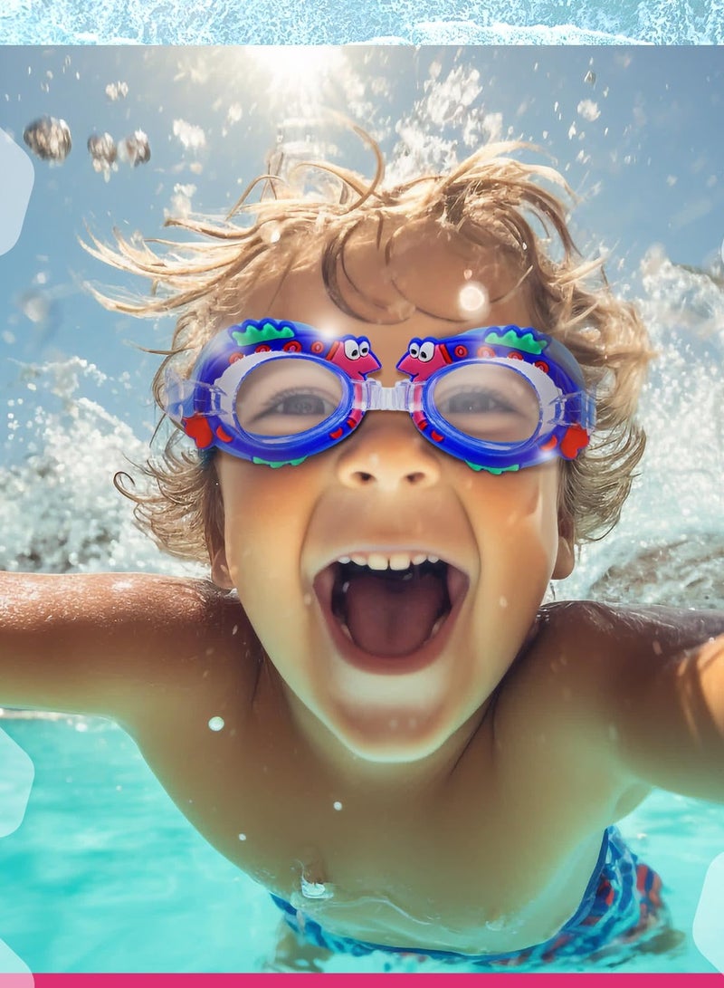 KASTWAVE Swimming Goggles for Kid, 2 Pcs Soft Silicone Anti Fog Leakproof Carton Goggles with Clear Vision, Adjustable Head Strap & Wide View, No Leaking UV Protection Lenses for 3-9 Years Old Girls Boys - Image 2