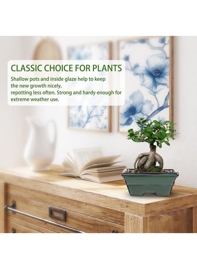 Villa Como Ceramic Bonsai Pots with Drainage Hole Set of 2, Green Glazed Bonsai Planters for Indoor/Outdoor Use, Rectangular Shallow Bonzai Tree Pot for Succulent, Orchids, Cacti, Home, Patio, Garden, 6.3"x4.9" - Image 4