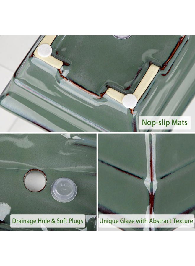 Villa Como Ceramic Bonsai Pots with Drainage Hole Set of 2, Green Glazed Bonsai Planters for Indoor/Outdoor Use, Rectangular Shallow Bonzai Tree Pot for Succulent, Orchids, Cacti, Home, Patio, Garden, 6.3"x4.9" - Image 2