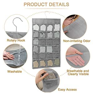 NH Fashion Hub NH Fashion Hub Dual Sided Hanging Pockets Wall Shelf Wardrobe Storage Bags Oxford Cloth Space Saver Bag for Bra Underwear Underpants Socks1Pack  - Image 4