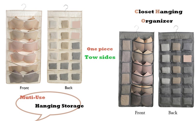 NH Fashion Hub NH Fashion Hub Dual Sided Hanging Pockets Wall Shelf Wardrobe Storage Bags Oxford Cloth Space Saver Bag for Bra Underwear Underpants Socks1Pack  - Image 2