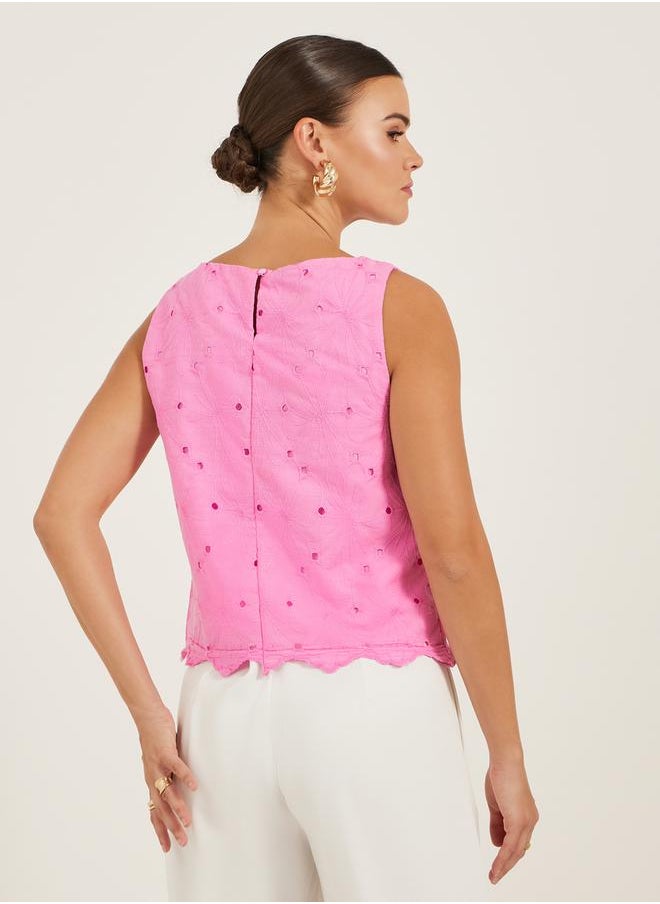 Styli - Embroidered Scalloped Hem Sleeveless Top - Image 1