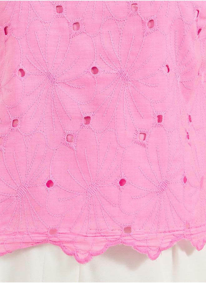 Styli - Embroidered Scalloped Hem Sleeveless Top - Image 1