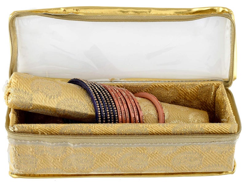 Kuber Industries Kuber Industries Carry Design Brocade Hardboard One Rod Bangle Box (Gold) -CTKTC38738  - Image 3
