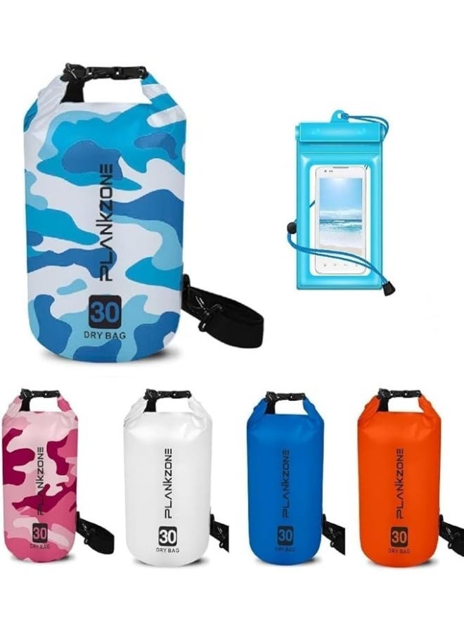 Plankzone Waterproof Dry Bag Roll Top Compression Sack, 30L, Army Blue, Lightweight Foldable for Kayaking, Beach, Rafting, Boating, Hiking, Camping, Fishing with Floating Waterproof Phone Pouch - Image 1