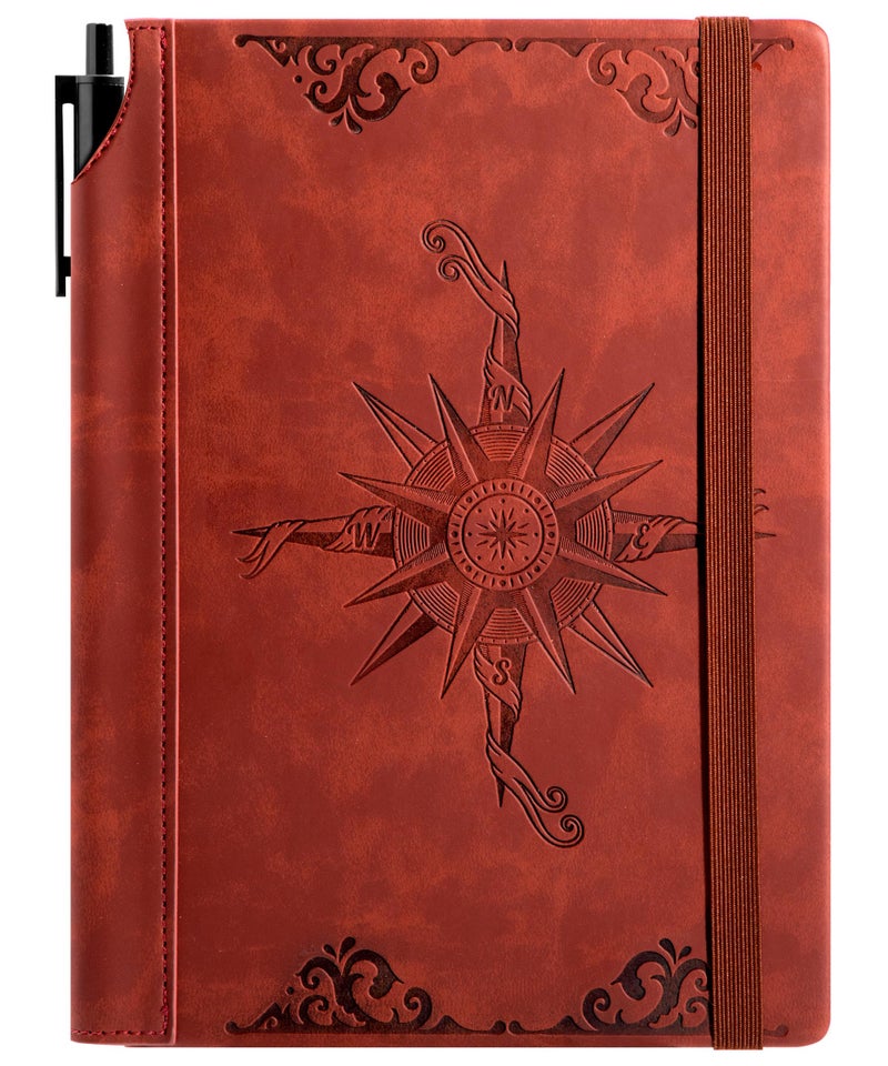 CAGIE Compass Leather Journal Gift for Men - Vintage Writing Notebook with Pen, 100 GSM 288 Page Lined Journal A5 Hardcover, 180Â° Lay Flat, Daily, Travel, Office & Gift Idea - Image 1