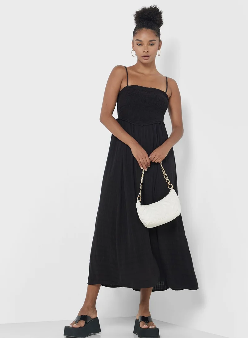 American Eagle Black Smocked Midi Dress