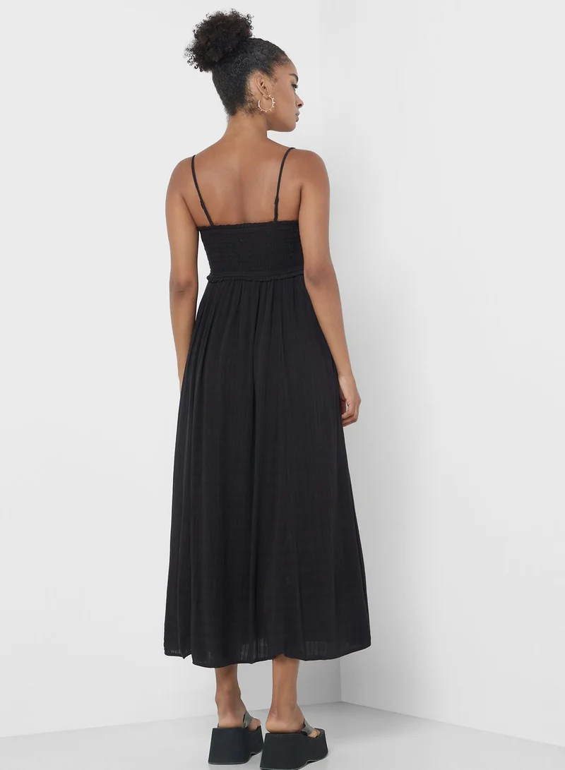 American Eagle Black Smocked Midi Dress