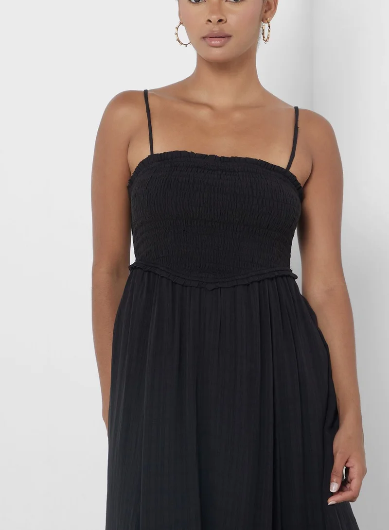 American Eagle Black Smocked Midi Dress