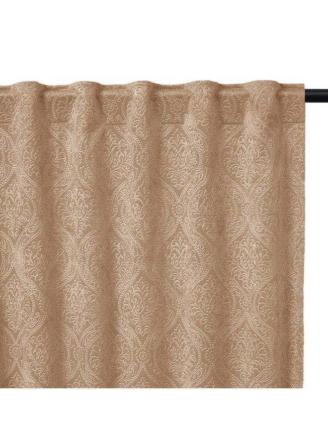 Encasa XO Velvet Curtains 7 ft Long Set of 1 with Embossing | Solid Colour Door Curtains to Reduce Heat, Sound | Light Filtering Curtain for The Bedroom, Living Room - Beige - Image 2