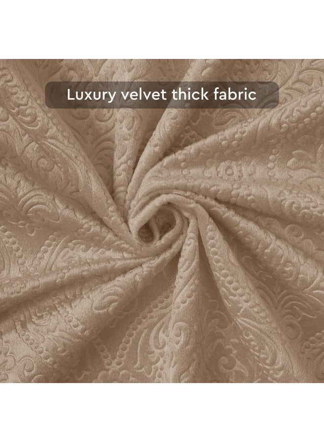 Encasa XO Velvet Curtains 7 ft Long Set of 1 with Embossing | Solid Colour Door Curtains to Reduce Heat, Sound | Light Filtering Curtain for The Bedroom, Living Room - Beige - Image 4