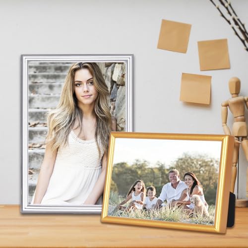 Autjvy 5x7 Picture Frame Set of 2, Silver Brushed Modern Simple Thin Aluminum Metal Photo Frame with HD Real Glass, Display for Tabletop and Wall Collage, 2 Pack - Image 5