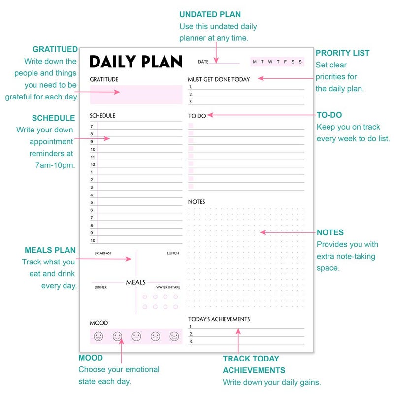Nokingo Daily Planner Notepad - Tear-Off Daily Planning Pad, Organizer with To Do Lists, Schedule, Appointment, Productivity Tracker, 50 Undated Sheets, 8.5 x 11 in - Image 3