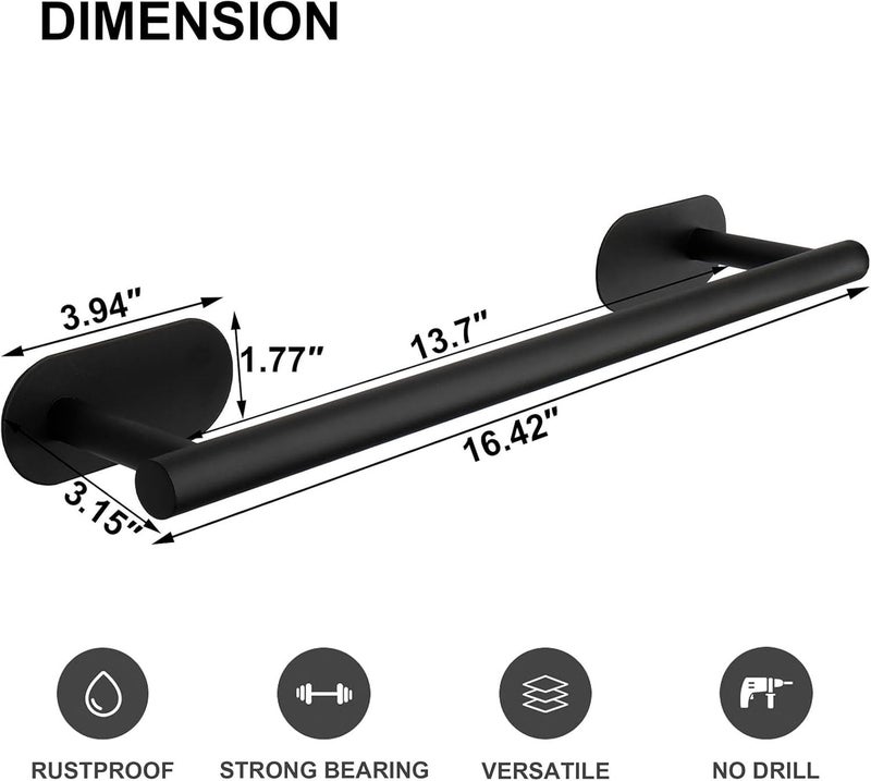 Boniry Aluminium Towel Holder for BathroomTowel RodTowel Hanger for Wash BasinTowel Stand with HooksBathroom Accessories 16 inch Black 1 PCS - Image 2