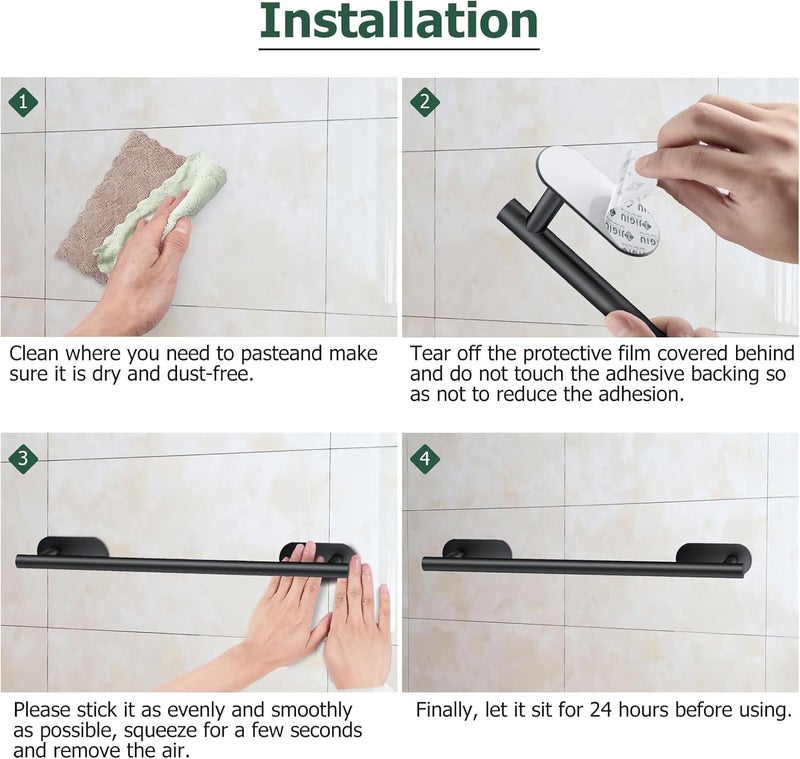 Boniry Aluminium Towel Holder for BathroomTowel RodTowel Hanger for Wash BasinTowel Stand with HooksBathroom Accessories 16 inch Black 1 PCS - Image 4