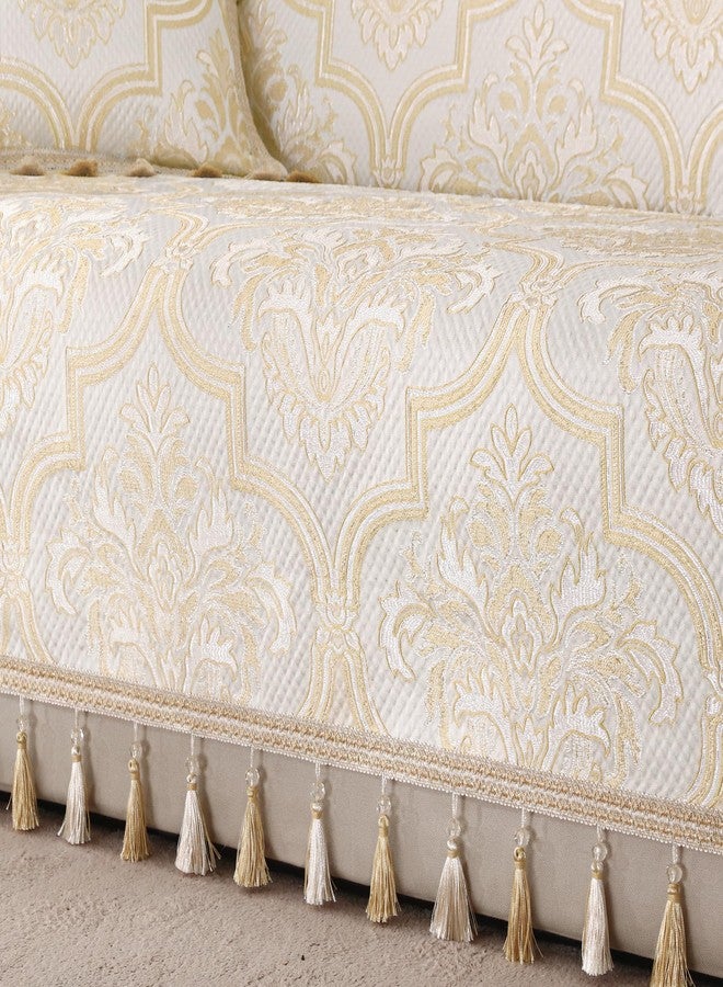 Loom and Mill Luxury Elegant Sofa Covers, European Damask Floral Couch Cover Sofa Throw Cover with Tassels for 2-3 Cushion Couch, Sectional Couch Covers Sofa Slipcover for Dogs, Beige Gold, 71" X 118" - Image 4