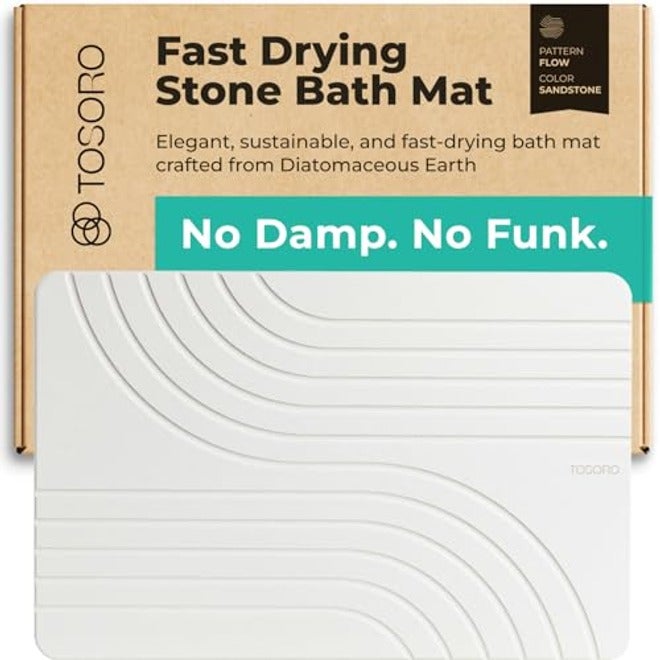 TOSORO Stone Bath Mat - Diatomaceous Earth Shower Mat, Non-Slip, Super Absorbent, Quick Drying, Natural, Easy to Clean (23.5 x 15) Sandstone - Image 1