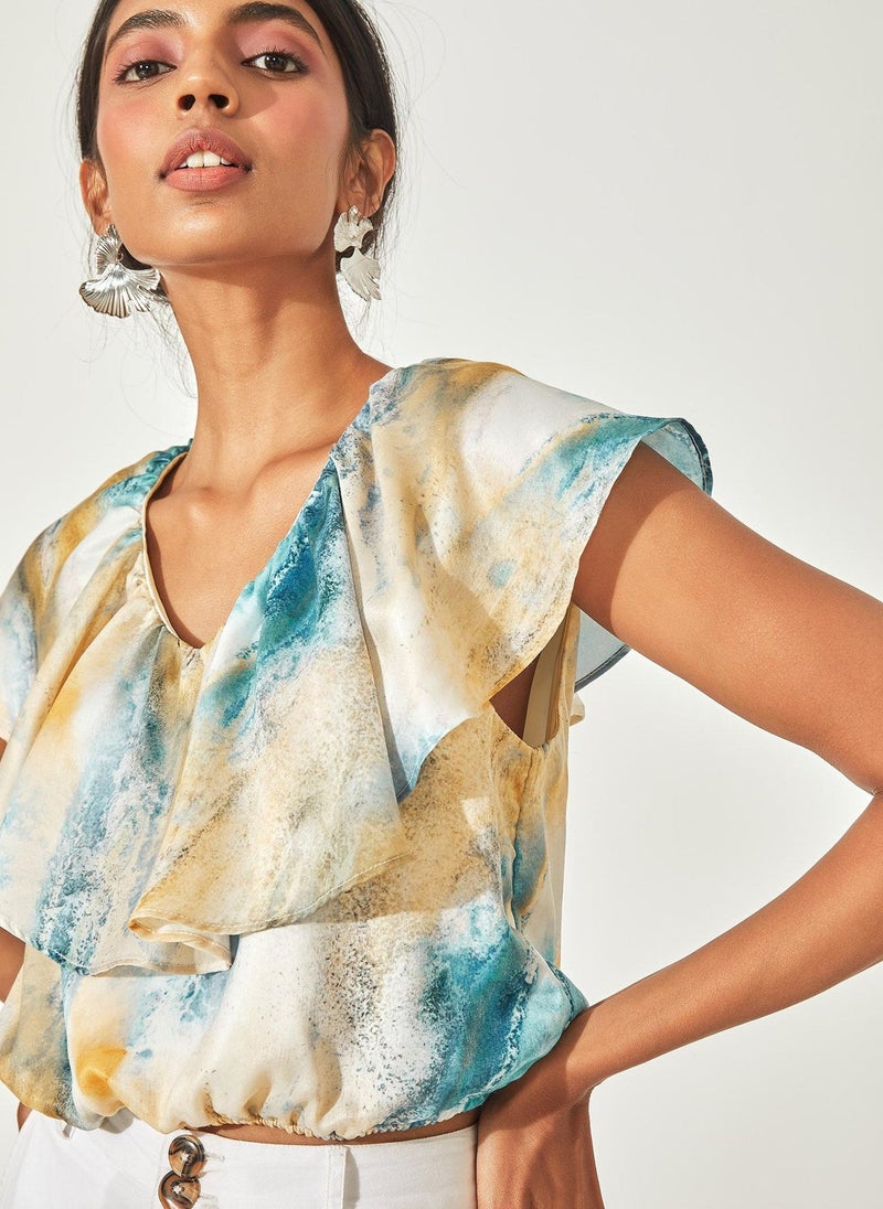 The Label Life Marble Print Ruffle Top - Image 1