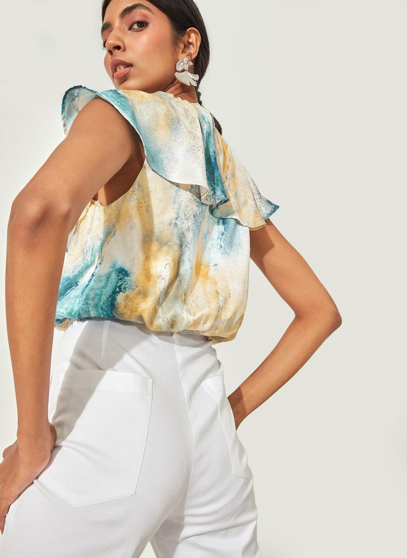The Label Life Marble Print Ruffle Top - Image 3
