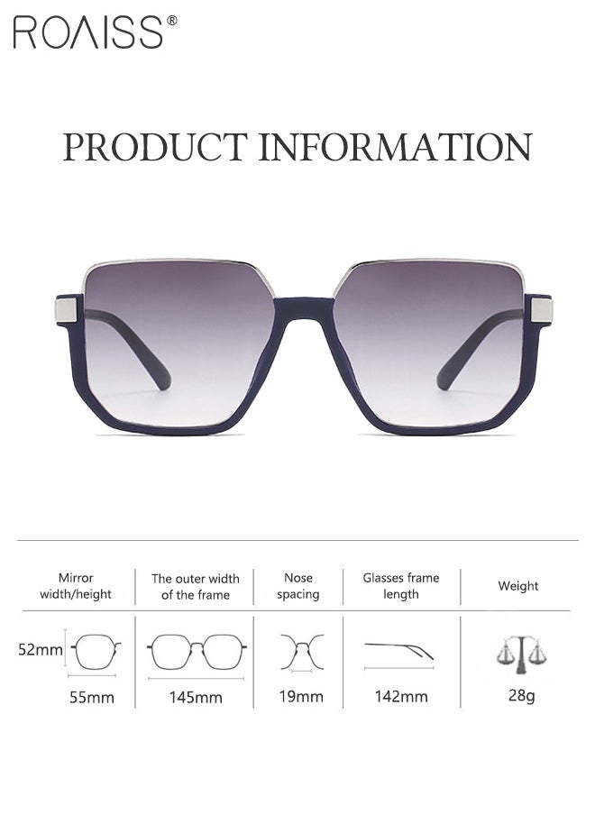 roaiss - Semi-Frame Square Sunglasses for Men Women, UV400 Protection Sun Glasses with Blue Silver Alloy Frame, Fashion Anti-Glare Sun Shades for Driving, Fishing, Traveling, Gradient Grey Lens - Image 1