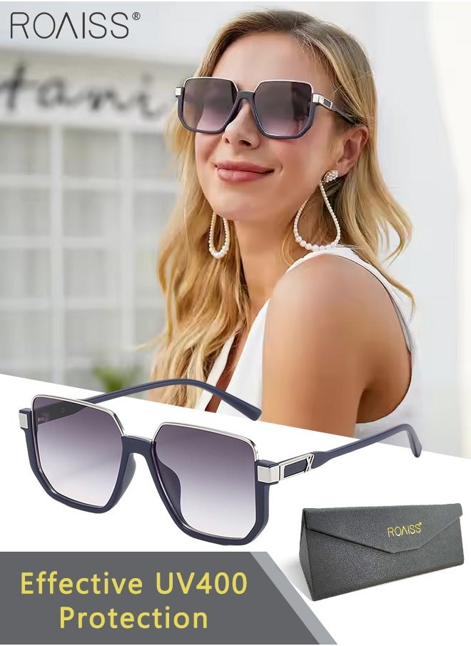 roaiss - Semi-Frame Square Sunglasses for Men Women, UV400 Protection Sun Glasses with Blue Silver Alloy Frame, Fashion Anti-Glare Sun Shades for Driving, Fishing, Traveling, Gradient Grey Lens - Image 1