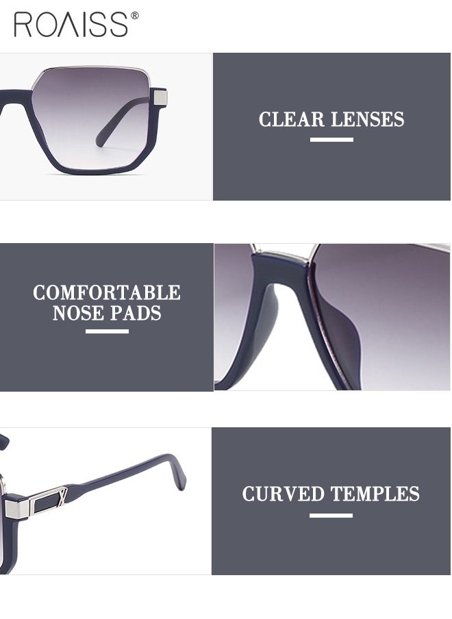 roaiss - Semi-Frame Square Sunglasses for Men Women, UV400 Protection Sun Glasses with Blue Silver Alloy Frame, Fashion Anti-Glare Sun Shades for Driving, Fishing, Traveling, Gradient Grey Lens - Image 1