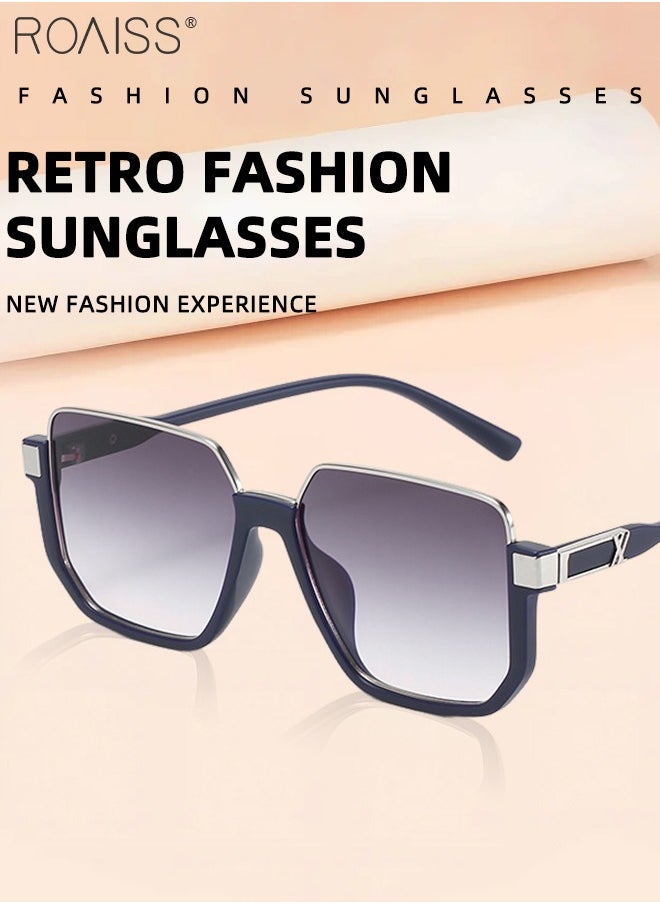 roaiss - Semi-Frame Square Sunglasses for Men Women, UV400 Protection Sun Glasses with Blue Silver Alloy Frame, Fashion Anti-Glare Sun Shades for Driving, Fishing, Traveling, Gradient Grey Lens - Image 1
