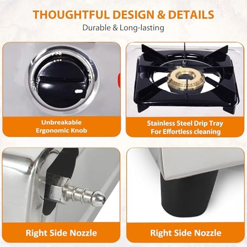 Khaitan Combo - 1 unit Khaitan 1 Burner Classic Stainless Steel Manual Gas Stove+ 1 unit HF Kitchen Lighter + 1 unit HF LPG Hose Pipe (1.5 mtr) (1B Classic & Hose Pipe, Lighter Combo) - Image 3