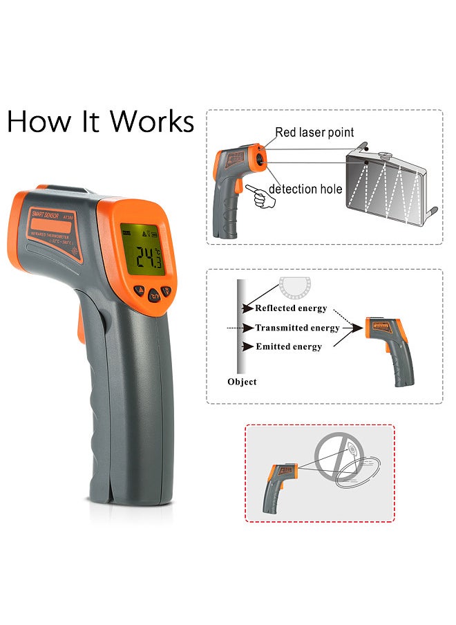 SMART SENSOR -32～380℃ 12:1 Portable Handheld Digital Non-contact IR Infrared Thermometer Temperature Tester Pyrometer LCD Display with Backlight Centigrade Fahrenheit (NOT for Humans)  - Image 4