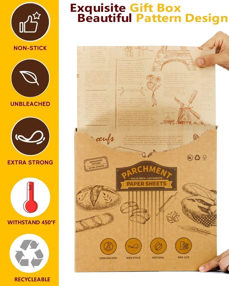 katbite ورق تغليف السندويشات كاتبايت 130 قطعة 10 بوصة، ورق دلي قوي، ورق مقاوم للدهون وغير لاصق، ورق برشمان غير مبيض مقصوص مسبقًا مثالي لتغليف الخبز، البرغر والسندويشات - Image 4