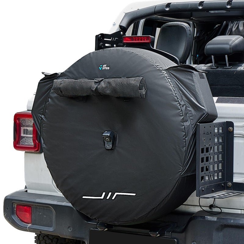 JOYTUTUS Spare Tire Cover with Camera Hole Compatible with 20072025 Wrangler JK JL Windproof Dustproof Spare Wheel Cover with Trash Bag for 3033 Tire