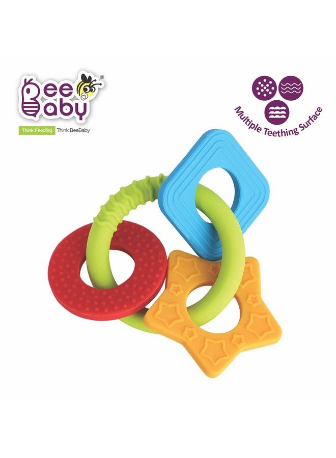 Beebaby Chewy Trinkets Soft Silicone Teether For 3 To 6 Months Baby Infants. Multiple Textured Surface And Ring To Massage Babies Gums With Easy To Grip 100% Bpa Free And Food Grade. (Geometrical Shape 3M+) - Image 3