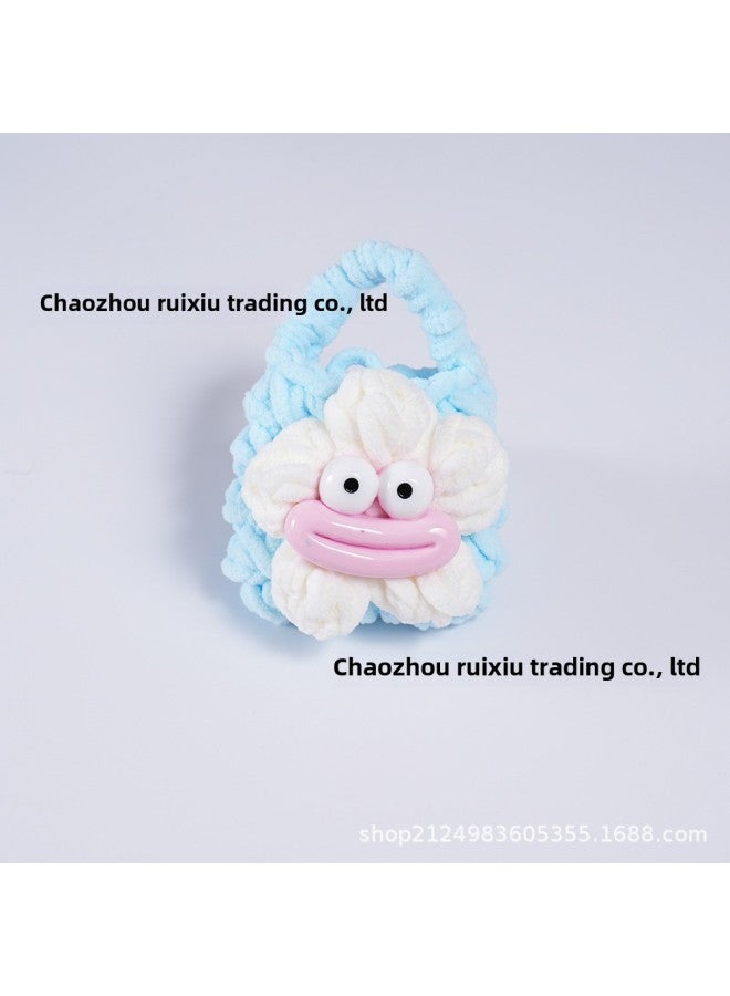 Pink Cute Cyber Red Bear Lion Wake Flower Plush Hand-woven Drop-resistant Headphone Bag Bluetooth Headphone Protective Cover Finished Product-Color:Aqua Blue And White Pollen Mouth  - Image 1