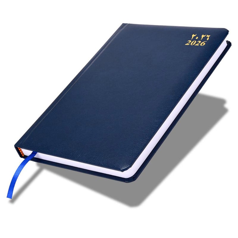 FIS مفكرة FIS 2026 A5، 148x210 مم، غلاف فينيل مبطن من جانب واحد مع زوايا مدورة، تنسيق يوم في صفحة، عربي/إنجليزي، ورق أبيض 60 جرام، غلاف أزرق - FSDI23AE26BL - Image 1