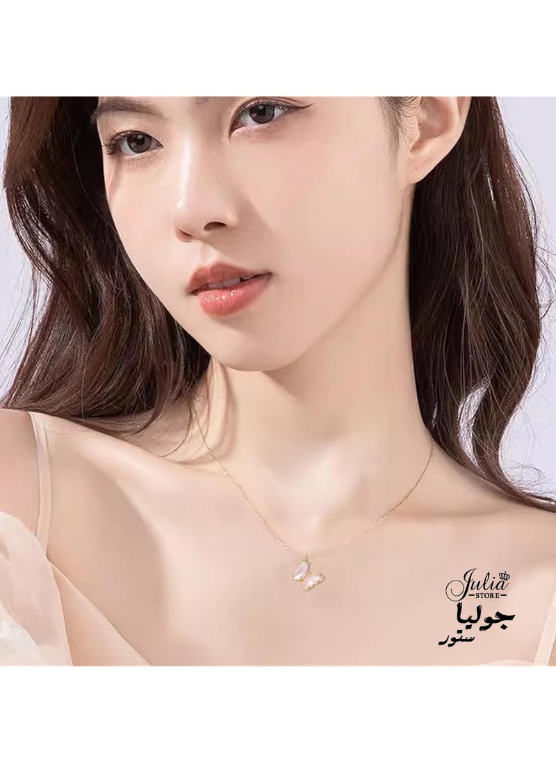 Julia Store - Dainty Butterfly Necklace 18K Gold Plated Stainless Steel Minimalist Cubic Zirconia Colored Butterfly Pendant Cute Crystal Butterfly Necklaces Gifts for Girls Women - Pink - Image 1