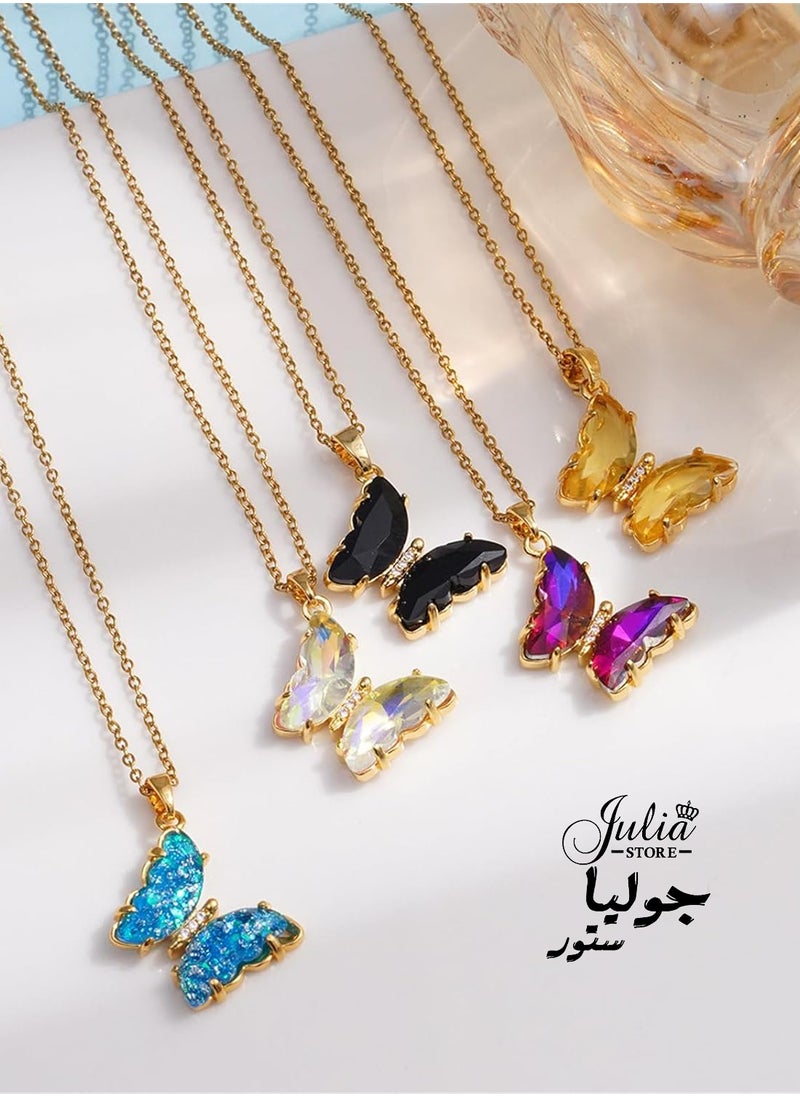 Julia Store - Dainty Butterfly Necklace 18K Gold Plated Stainless Steel Minimalist Cubic Zirconia Colored Butterfly Pendant Cute Crystal Butterfly Necklaces Gifts for Girls Women - Pink - Image 1