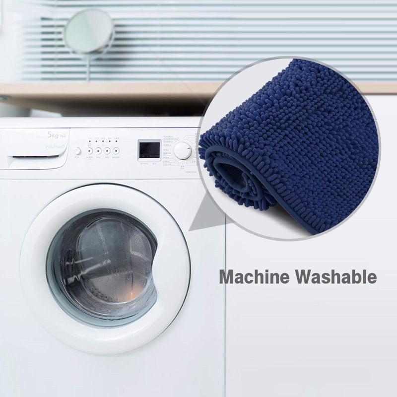 ITSOFT Plush Bathroom Rug 47x21, Absorbent Machine Washable Non Slip Chenille Bath Mats, Quick Dry Bathmat, Bath Rugs for Bath, Shower, Bedroom, or Door Mat, Dark Blue - Image 4