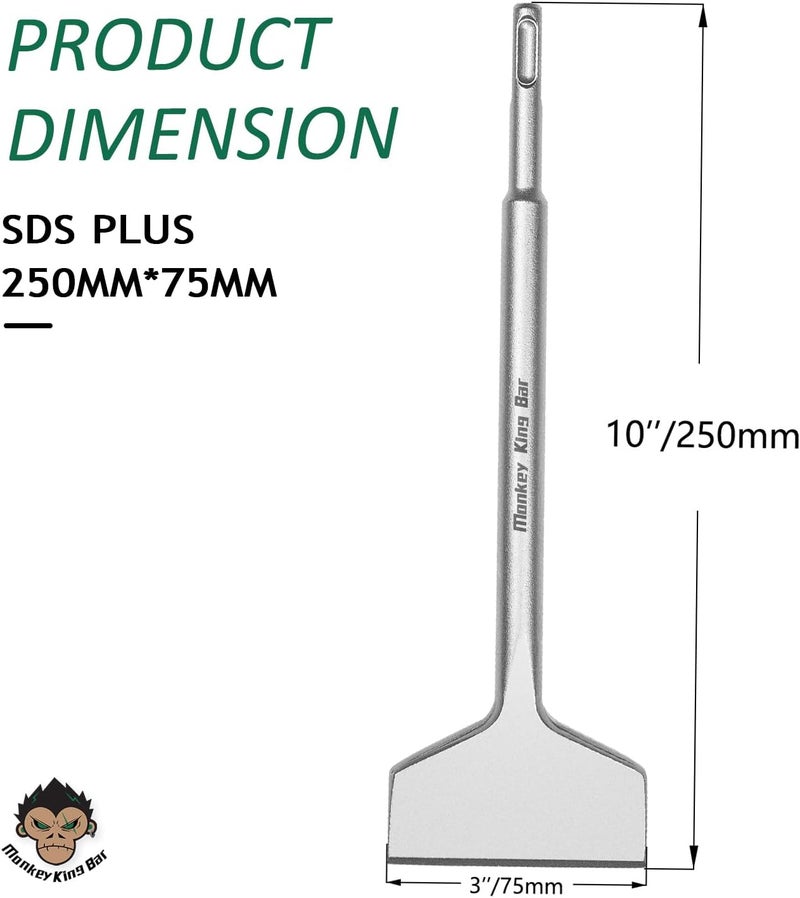 Monkey King Bar -3 IN Wide Sds Plus Floor Scraper-Sds plus bits-10"x3" Sharpened Tile and Sds Tile Chisel for Floor and Wall Tile Concrete Mortar Thinset Brick - Image 2