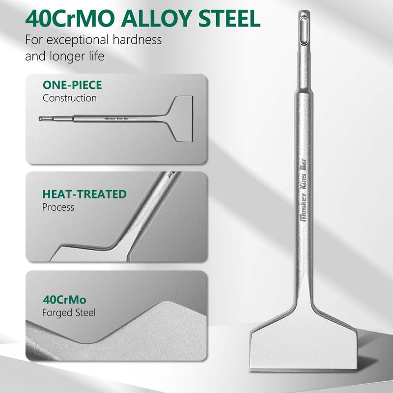 Monkey King Bar -3 IN Wide Sds Plus Floor Scraper-Sds plus bits-10"x3" Sharpened Tile and Sds Tile Chisel for Floor and Wall Tile Concrete Mortar Thinset Brick - Image 3