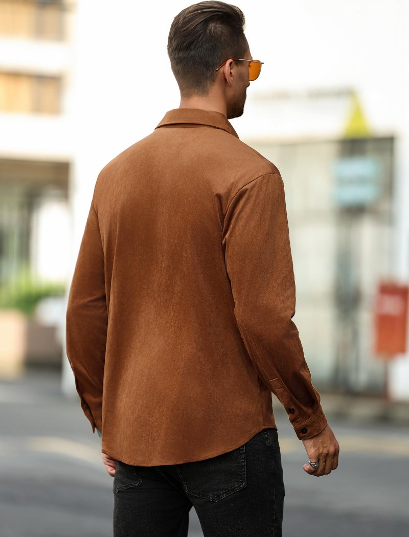 ZAFUL Men's Casual Button-Down Shirts Casual Western Long Sleeve Lightweight Shacket Jackets for Business Outfit (Brown S) - Image 4