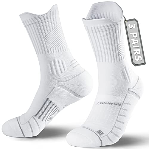 Rahhint Compression Running Socks 3 Pairs, Cushion Crew Socks, Anti-Blister Moisture Wicking Athletic Hiking Basketball Socks - Image 1