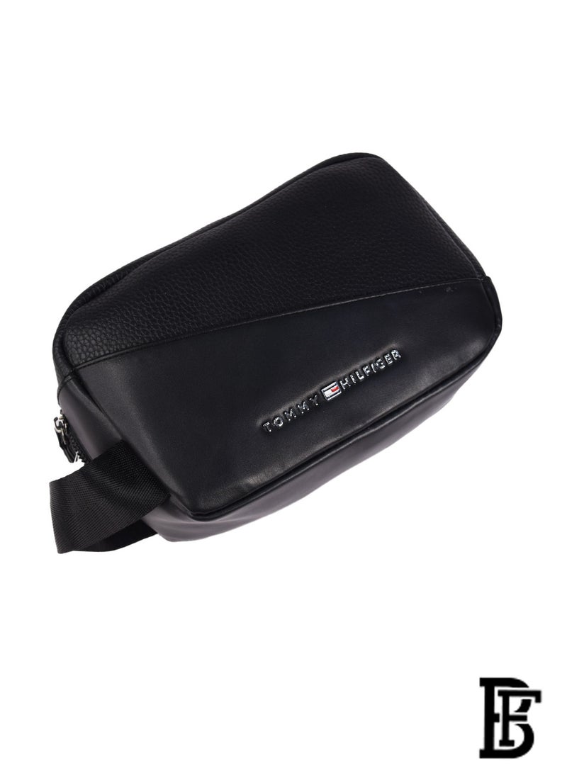 Tommy Hilfiger Plus Tommy Hilfiger Black Wash Leather Hand Bag For Men  - Image 1