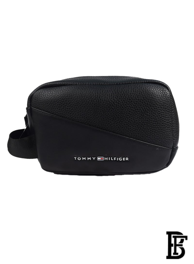 Tommy Hilfiger Plus Tommy Hilfiger Black Wash Leather Hand Bag For Men  - Image 3